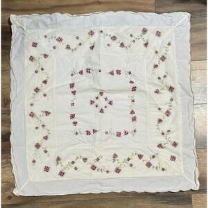 Throw Pillow Cover Bed Large Open Back Embroider Roses Pink Green Lace Inlay 27"